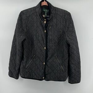 LRL Black Academia Pretty Utility Quilted Country Chic Heritage Jacket SzXL